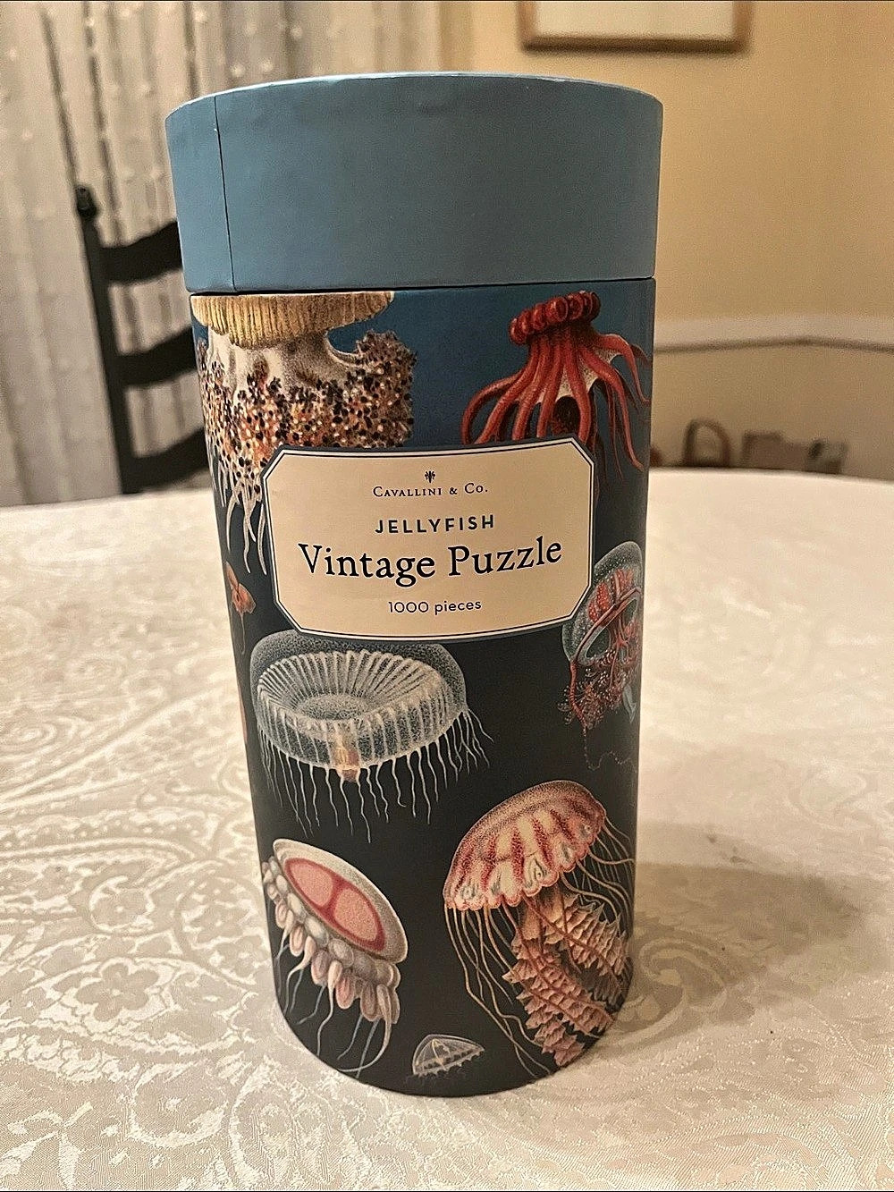 Cavallini & Co. Vintage Puzzle Jellyfish. 1000-Piece Puzzle in Blue & Red Like